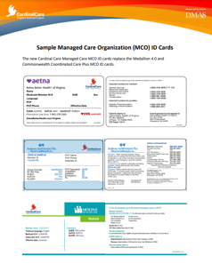 Sample Managed Care Organization (MCO) ID Cards- English